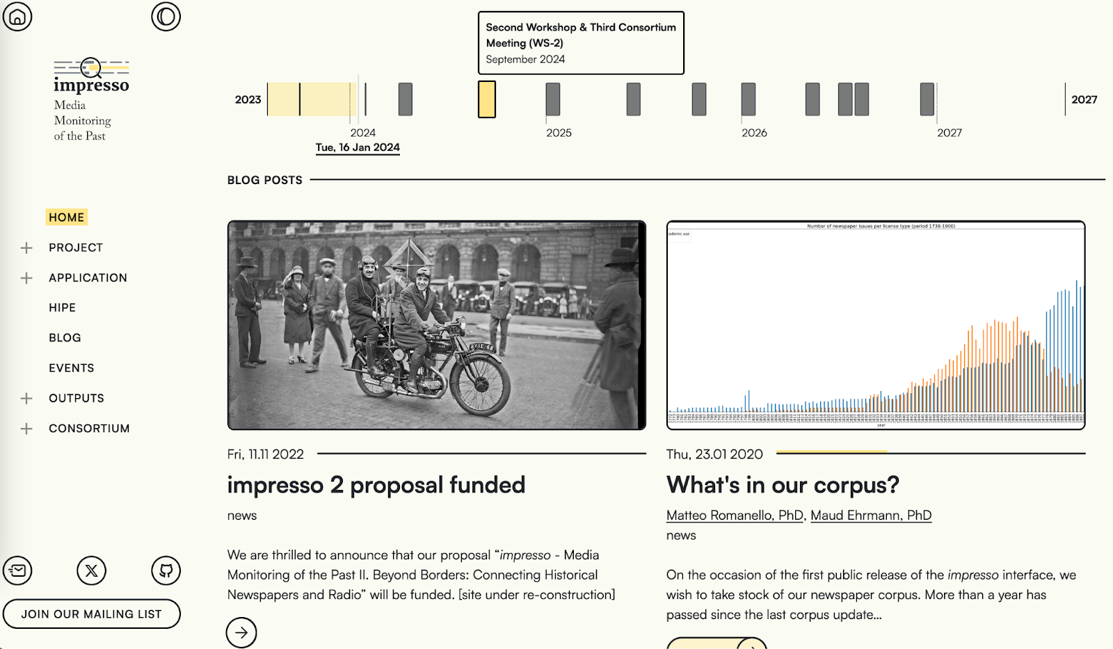 Screenshot of the redesigned _impresso_ home page